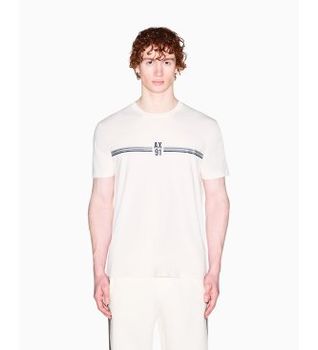 A|X Armani Exchange para hombre. XM002522AF10334U1074 Camiseta Basic blanco crema (XL), Beige, Casual, Algodón, Manga corta