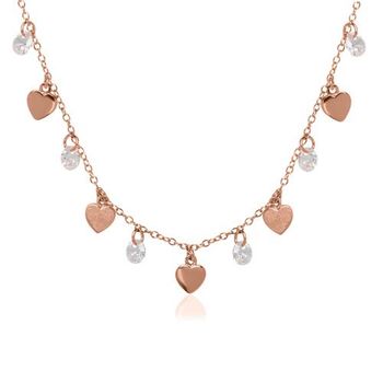 Cadena corazones de circonita cúbica de plata 925 chapada en oro rosa