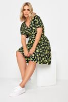 yours vestido corto negro de flores amarillas en viscosa mujer curvy y tallas grandes yours