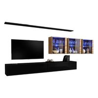 conjunto de muebles de salon mural switch xvii diseno color negro brillante y roble wotan