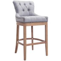 taburete de bar x1 con asiento acolchado de tela gris claro y estructura de madera clara 100005063