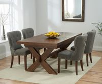 bordeaux 200cm dark solid oak extending dining table with knightsbridge chairs - grey 6 chairs