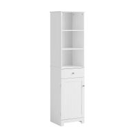 armario alto de bano con 1 puerta 3 estantes y 1 cajon mdf blanco