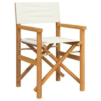 Silla De Director Plegable Madera Maciza De Teca Crema
