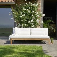 sofa de jardin de 3 plazas de madera de teca maciza blanco