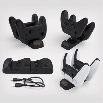 Estación de carga de controlador dual compatible con PS5, Xbox Series S, X, Switch Pro con pantalla LED y función de car