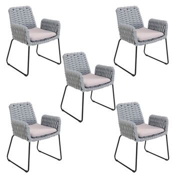 Silla De Jardín Con Reposabrazos De Mimbre Balero Gris Claro - Lote De 5