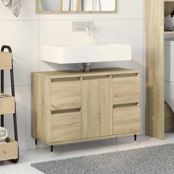 Vidaxl Mueble De Baño Madera De Ingeniería Roble Sonoma 80x33x60 Cm