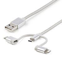 1m 3 in 1 charger - lightning usb c or micro-usb - braid ed