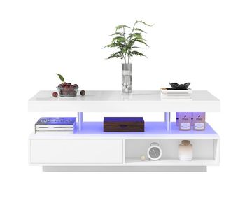 Mesa de centro rectangular de panel de partículas con 2 cajones y luz led,blanco