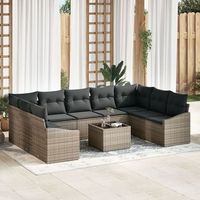 juego de sofa de jardin de 9 piezas con cojines ratan de poliester negro v4755 unico  gris