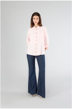 camisa oversize de mezcla de lino pink s