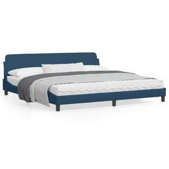Cama Matrimonial | Cama Para Adultos | Estructura De Cama Con Cabecero De Tela Azul 200x200 Cm Cfw247459