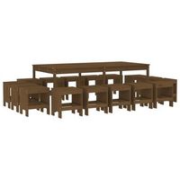 set de comedor de jardin 17 pzas madera maciza pino marron miel vidaxl