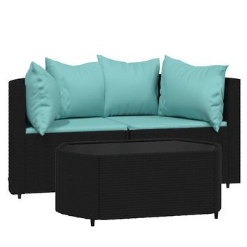 Conjunto De Muebles De Jardín 3 Uds | Mesa Y Sillas Y Cojines Ratán Sintético Negro