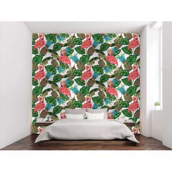 Fotomural Vinilo Flamencos Piñas Tropical 150 X 100 Cm