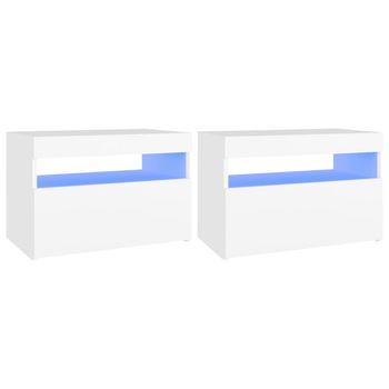 Juego De Mesitas De Noche - Mesillas De Noche Luces Led Contrachapada Blanco 60x35x40cm