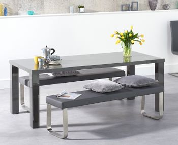 Atlanta 200cm Dark Grey High Gloss Dining Table with Atlanta Benches