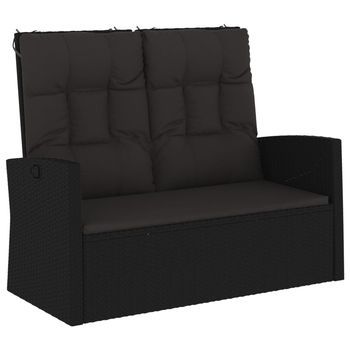 Banco Jardín | Banco De Exterior | Silla De Jardín Reclinable Y Cojines Ratán Sintético Negro 118 Cm