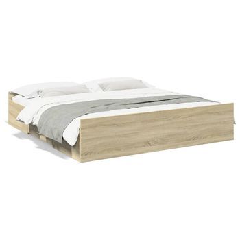 Cama Matrimonial | Cama Para Adultos | Cama Con Cajones Madera Ingeniería Roble Sonoma 200x200 Cm