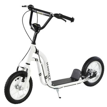 HOMCOM Patinete Infantil Ajustable con Ruedas Neumáticas y Doble Freno, 2 Ruedas, +5 Años 120x58x95 cm Blanco   Aosom España