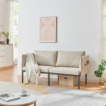 Sofá Kamar De 2 Plazas Con Cojines Acero Poliéster 69x158x63cm - Beige [en.casa]