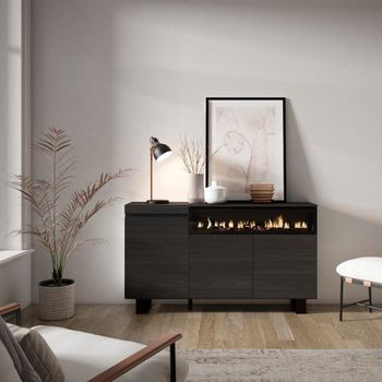 Aparador efecto madera negro 150x35x87cm chimenea efecto fuego
