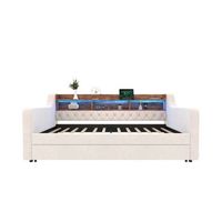 sofa cama 90x190 cm - con almacenamiento led usb-c 12 listones estructura metal-madera - beige