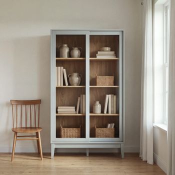 Vitrina gris azulada de 90 cm con 2 puertas correderas