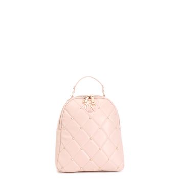 mochila con colcha de rombos con aplicación de remaches y logo bicolor powder