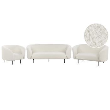 Conjunto De Sala De Estar 6 Plazas De Poliéster Blanco Negro Bouclé Patas Loen
