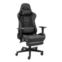 silla gaming negra dark con reposapies  silla de escritorio negra tapizada en simil piel