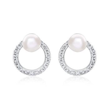 Pendientes circulares de plata 925 con perlas de circonita