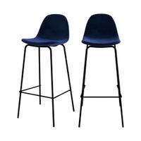 set de 2 sillas de bar en terciopelo azul oscuro 75 cm