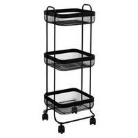 aparador cuadrado mayaj con ruedas 3 niveles metal negro