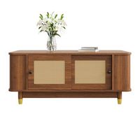 mesa de centro - mueble para salon - mdf y ratan - nogal 100x50x42cm