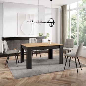 Mesa comedor efecto madera roble y negro 140x90x76cm