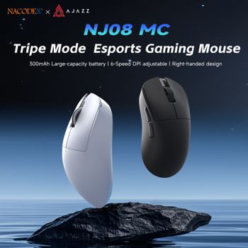 Ratón Inalámbrico para Juegos Ajazz NJ08 MC, Sensor PAW3311, Tono Claro, Ratón de Oficina Trimodal, Frecuencia de Respuesta de 1 kHz, DPI24000, RGB