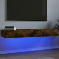 2 uds muebles tv  mueble de salon  armario tv con luces led roble ahumado 60x35x155 cm cfw780400