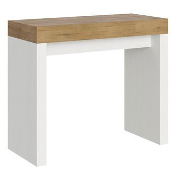 Consola Extensible Madera Clara Y Patas Blancas 40 A 196 Cm 8 Plazas Ribo-soporte 2 Pies