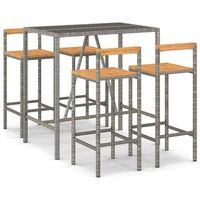 mesa bar y taburetes jardin 5 piezas  mueble de jardin madera acacia ratan pe gris