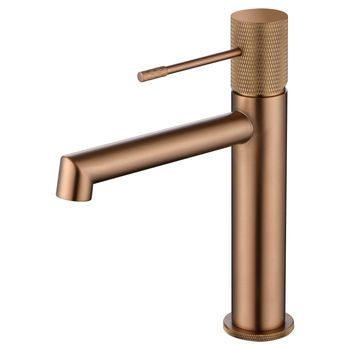 Grifería Monomando Lavabo En Latón Con Acabado Oro Rosa Cepillado Y Cartucho Cerámico