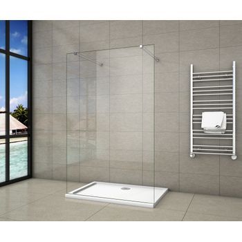 Aica Walkin Mampara Panel De Ducha 1 Hoja Vidrio 8mm Con Película De Seguridad A Prueba De Explosiones 107x200cm Con Dos Barras Ajustables 73-120cm