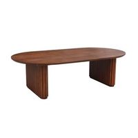 mesa de centro ovalada de madera de hevea con chapa de roble nogal