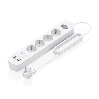 AISENS Regleta de Enchufes Multifuncion con 4 Tomas Cargador PD3 0 20W 2xUSB C 2xUSB A 1 4m Blanco