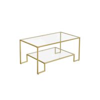 mesa de centro de vidrio con almacenamiento superficie de vidrio templado dorado