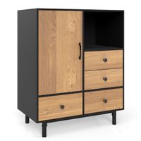 costway aparador buffet con 4 cajones y compartimento abierto gabinete independiente con patas de metal para salon 80 x 455 x 975 cm negro