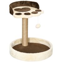 pawhut arbol rascador para gatos altura 44 cm torre de escalada con 2 camas poste de yute juguete colgante marron   aosom espana