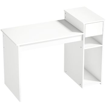 HOMCOM Escritorio para Ordenador con Cajón y Estantería Escritorio con Soporte para Unidad Central 108x50x82 cm Blanco   Aosom España