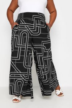 Yours Pantalones Anchos Negros Estampados, Mujer Curvy Y Tallas Grandes, Yours
